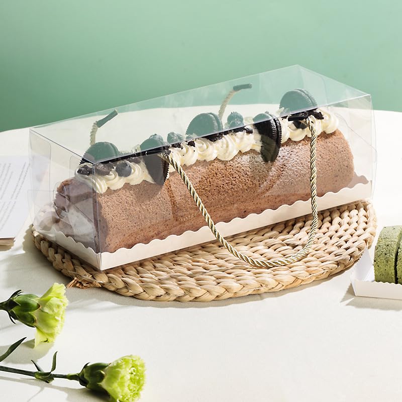 Amonk Clear Swiss Roll Cake Boxes, Cake Storage Box with Gold Handle, 10PCS