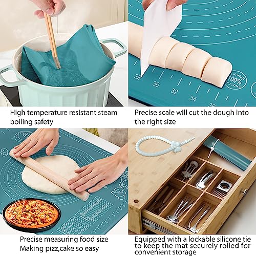 Silicone Pastry Mat 32" x 24" Extra Thick Non Stick Baking Mat with Measurements and Edge Heightening, Food Grade Silicone Rolling Mat for Pastry, Bread, Cookies, Pizza, Fondant, Pasta - color: Indigo, size: 32"L x 24"W