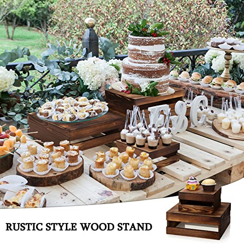 Sieral 4 Pcs Wood Cupcake Stand Dessert Risers for Party,Burnt Wood - color: Burnt Wood