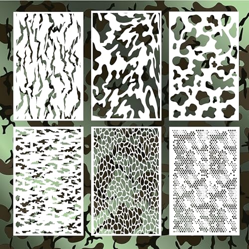 6-Pack Mylar Camouflage Stencils 14”x9” – Reusable Tactical Pattern Templates for Airbrush & Spray Paint, Helmets, Boats, RC Models & DIY Projects №3