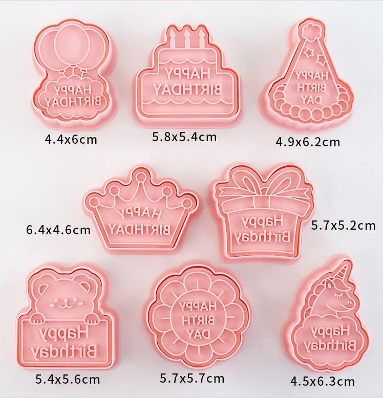 Happy Birthday Cookie Cutters,8pcs Biscuit Mould,Birthday Party Cookie Stamps Set,Kitchen Tools Plastic Cookie Press (Happy Birthday) - color: Happy Birthday
