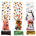 LOMIMOS 150PCS Halloween Cellophane Candy Bags, Clear Plastic Treat bags with 300PCS Twist Ties for Snacks cookies Gift Supplies - size: 4.9x10.8 Inch (Pack of 150)