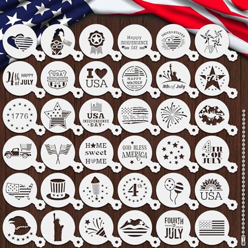 JULBEAR 4th of July Cookie Cake Stencils 36 Pieces Reusable Patriotic Mold - style: 4th of July Style