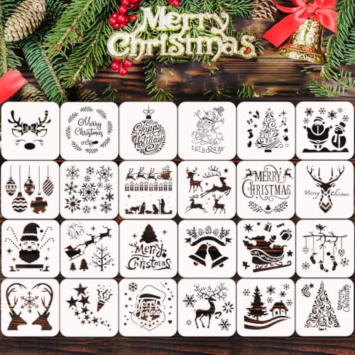Christmas Stencils 24 Pcs, 6x6 in Painting Templates for Wood & Crafts - color: Christmas Stencils