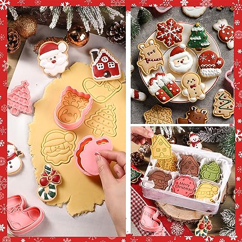 24pcs Chrismas Cookie Cutters Stamps Biscuit Baking Tools Embossing Cookie Molds - style: Christmas