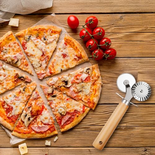 Oruola Pasta Wheel Cutter, Double Fluted Pastry Cutter Wheel,Double-Blade Ravioli Cutters,Stainless Steel Double Roller Dough Cutters with Wooden Handle for Pizza,Ravioli,Cookies