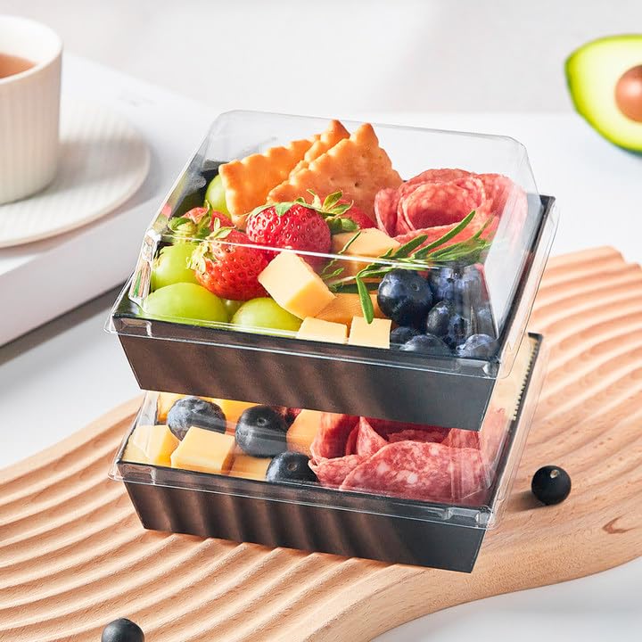 ZORRITA 50 Pack 5 Inch Paper Charcuterie Boxes with Clear Lids, Black - color: Black