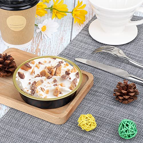 Beasea 50 Pack 4” Mini Pans with Lids, 8oz Disposable Aluminum Baking Foil Tins Round Small Dark Red Spot Container for Individual Cupcake Dessert Muffin Ramekin Cheesecake Quiche Oven Dishes - color: Dark Red Spot in Black