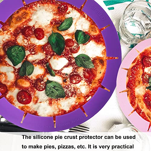 Adjustable Pie Crust Shield Protector Pie Edge Protector Tools Round Silicone Baking Cake Pizza Cover BPA-Free for Halloween Christmas Baking Fits 8-11.5 Inches Pie - color: ZA-Red-2pcs+Purple-2pcs