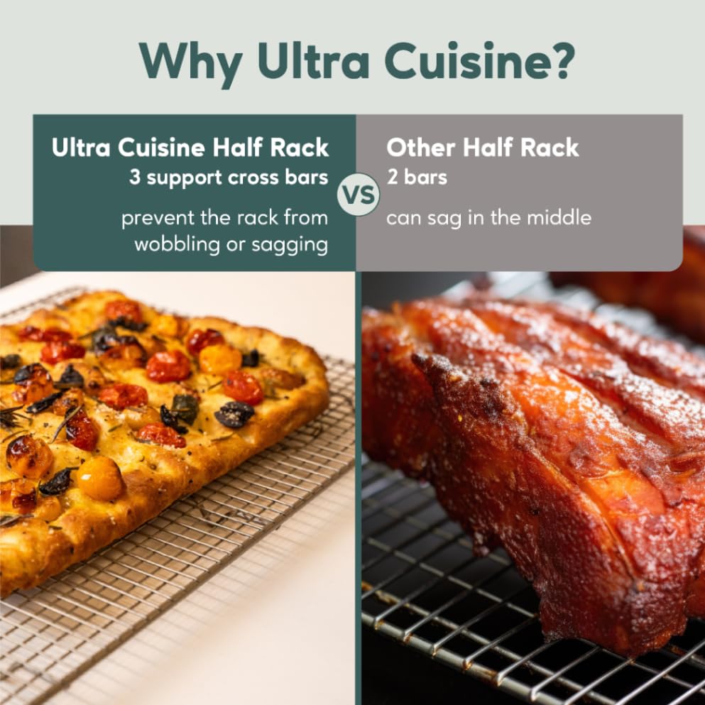 Ultra Cuisine Oven-Safe, Dishwasher-Safe 100% Stainless Steel Cooling and Baking Rack Set Heavy Duty Tight-Wire - 11.5 x 16.5-inch - Set of 2 - Half Sheet Pan Cooling Racks (Pack of 2) - size: 11.5" x 16.5" 4-Pack