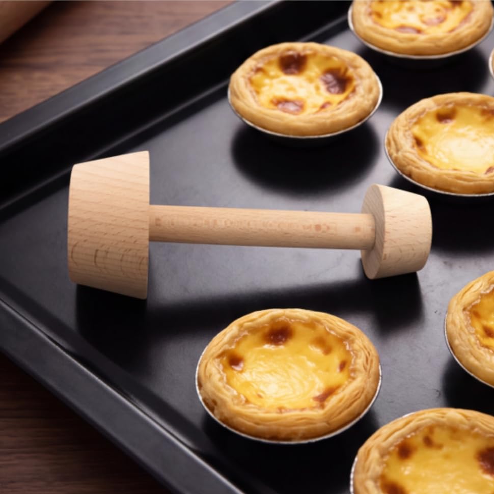 Egg Tarts Tamper, Wooden Double Side DIY Cake Shaping Kitchen Tool for Muffin Pecan Pies Cheesecakes Dessert