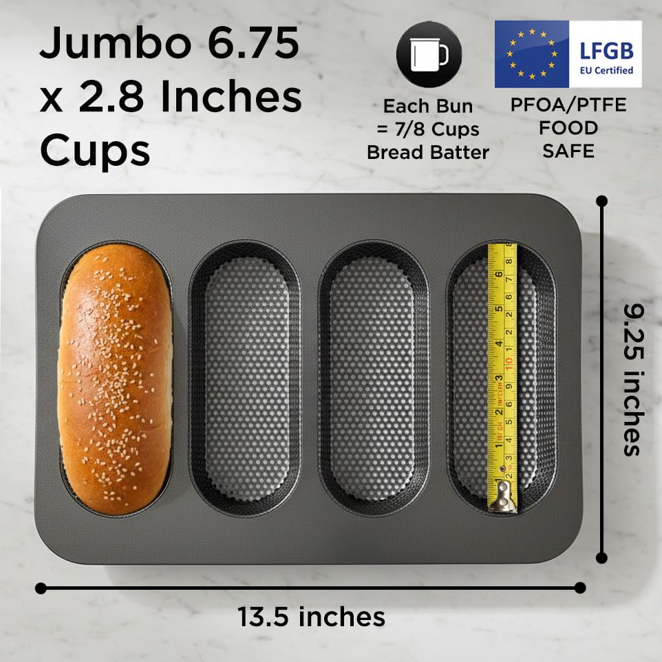 Wrenbury Perforated Hot Dog Bun Baking Pan - Nonstick Bread Mold