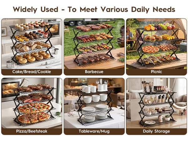 4 Tier Collapsible Cooling Rack for Cooking and Baking Rack Stackable - size: 4 Tier