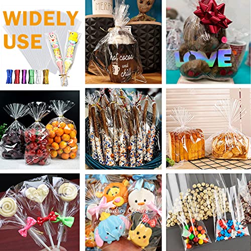 100 Pcs Cellophane Treat Bags 5x11 Inch Gift Warp with Twist Ties - size: 5x11 Inch (Pack of 100)