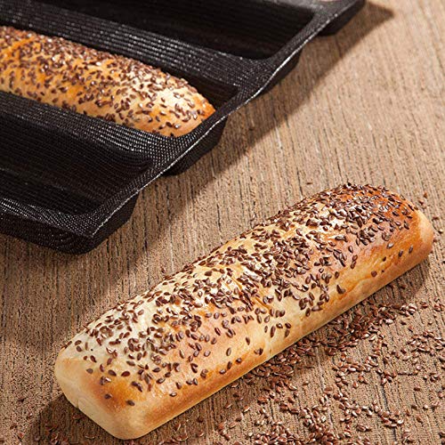 Silicone Hot Dog Bun Mold Mini Silicone Baguette Mould Non-Stick Baking Form Mini Sandwich Baking Molds Silicone Perforated Baking Forms(12Loaf,Black) - size: 12Loaf,Black