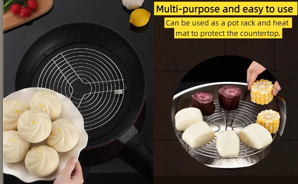 2Pcs Round Steamer Rack and Cooling Rack, Stainless Steel Steamer Rack, Steaming Baking Rack,For various cookware (20x7cm) - size: 20x7cm