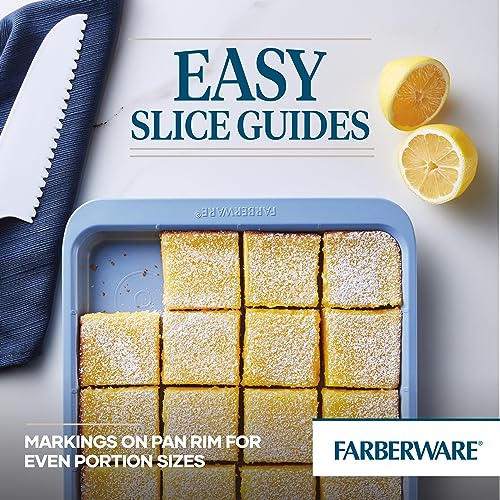 Farberware Easy Solutions Nonstick Bakeware Cookie Pan/Baking Sheet with Drop Zones and Portion Marks, 10 Inch x 15 Inch - Blue - size: Cookie Sheet (10-Inch x 15-Inch)