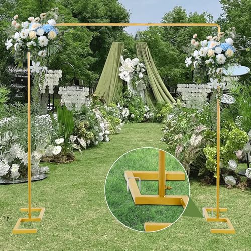 8.2FT x 8FT Square Backdrop Stand Heavy Duty Gold Wedding Arch with Clamps - color: Matte Gold