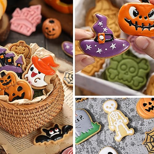 24pcs Halloween Cookie Cutters Stamps Biscuit Baking Tools Embossing Cookie Molds - style: Halloween