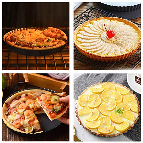 Beasea Mini Tart Pans for Baking, 2pcs 8 Inch Tart Pan with Removable Bottom Small Non Stick Carbon Steel Quiche Pie Pans for Oven Baking - size: 8 Inch, style: Black-Round-2 pack