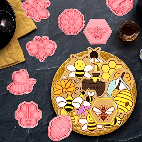 Hoolerry 16 Pcs Bee Cookie Cutters with Plunger Stamps Set