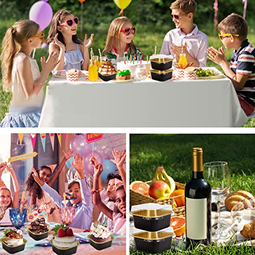50 Pcs Mini Square Baking Cups with Lids,10oz Aluminum Foil Mini Cake Pans with Lids,Disposable Ramekins Cake Pans,300ml Dessert Cups Cupcake Pans for Wedding Birthday Party,Blackgold - color: Black/Gold, size: 10oz