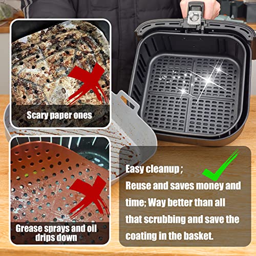 Golden Associate Silicone Liners Square for Air Fryer, 2 Pcs Non-stick Food-grade Reusable Basket Silicone Pot Baking Tray Airfryer Accessories, Top Size 9 inches, Bottom Size 8 inches - size: 9'' square