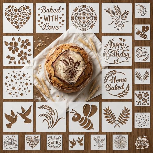 24 Pcs Sourdough Stencils for Bread, Artisan Bread Stencils Baking Mold Set