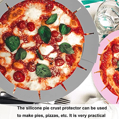 Adjustable Pie Crust Shield Protector Pie Edge Protector Tools Round Silicone Baking Cake Pizza Cover BPA-Free for Halloween Christmas Party Baking Fits 8-11.5 Inches Pie - color: Grey-2pcs