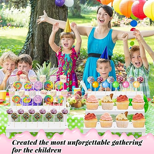2Pcs Wood Cake Pop Display Stand, White Lollipop Holder 3 Tier with Twist Ties Lollipop Sticks, 33 Holes Sucker Storage Rack for Dessert Table of Wedding Birthday Party Christmas Day (B)