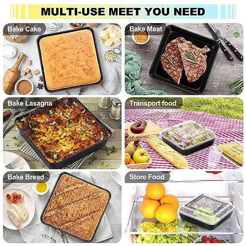 P&P CHEF 8 x 8 Inch Baking Pan with Lid, Nonstick Square Cake Pans - 4Pcs - size: 8 x 8 Inch