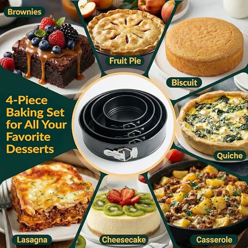 Springform Pan Set of 4, Nonstick Cheesecake Pans 4/7/9/10" Carbon Steel - size: 4-7-9-10 Inches