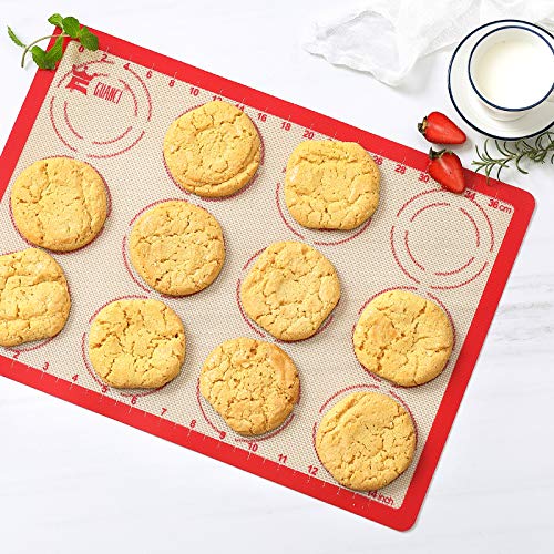 GUANCI Silicone Baking Mat Set of 6, Includes 25"x17.5" Large, 2 Medium 16.5"x11.6", 2 Small 11.75"x8.25", 9" Round, All Mats 0.70mm Thick, Non-Stick Reusable Baking Mats for Pizza, Cookie, Bread - color: F-6Red
