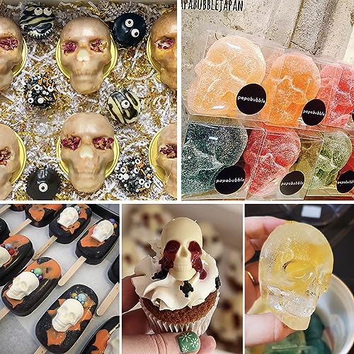 Sidosir 4Pcs Gummy Skull Chocolate Molds, Gummy Skull Candy Molds, Non-stick Silicone Candy Molds with 2 Droppers