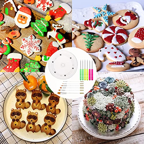 Cookie Decorating Kit Cookie Decorating Supplies with 1 Acrylic Turntable, 6 Cookies Fondant Brushes 6 Scribe Needle Royal Icing Tools - size: 6 inch