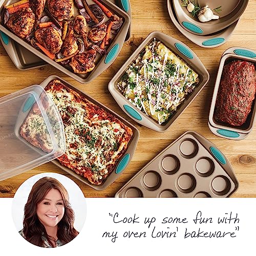 Rachael Ray Cucina Bakeware Oven Lovin' Nonstick Loaf Pan, 9-Inch by 5-Inch Steel Pan, Latte Brown with Agave Blue Handles (Pack of 6) - color: Latte Brown, size: 9 Inch x 5 Inch (Pack of 6)