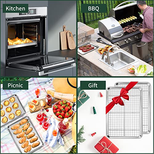 Half Sheet Pans with Rack Set [2 Pans + 2 Racks], CEKEE Stainless Half Size Large Baking Sheets with Rack -18 Inch Baking Tray Set- Rust & Warp Resistant & Heavy Duty Large Cookie Sheet - size: 18*12*1Inch