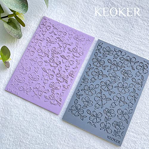 Keoker Polymer Clay Texture Sheets, Clay Texture Mat for Making Earrings Jewerly, Polymer Clay Texture Roller (No. 4 Floral) - color: （4）