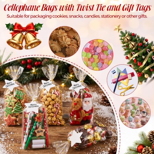 woric 100 Set Cellophane Treat Bags Golden Star Printed - color: Gold Star