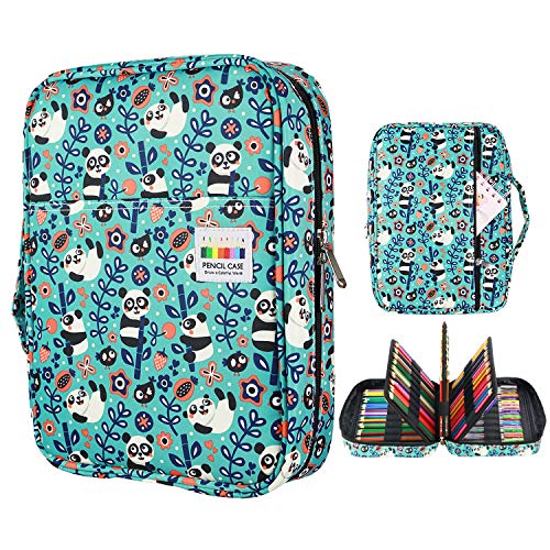 YOUSHARES Colored Pencil Case 220 Slots Pen Case Organizer With Handy Wrap & Zipper, Multilayer Holder for Prismacolor Colored Pencils & Gel Pen (Panda) - color: Panda