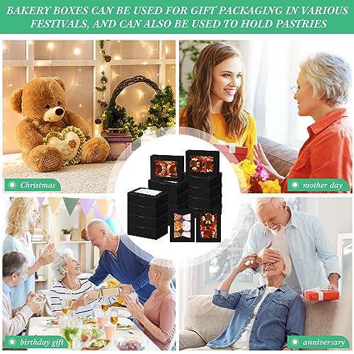 TaoBary 100 Pcs Cookie Bakery Boxes with Window 8x6x2.5,2 Style Bake, Black - color: Black