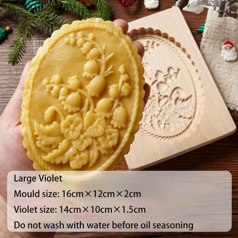 Carved Wooden Gingerbread Cookie Mold,3D Wooden Baking Mold Cookie Biscuit Press Stamp Molds,Cookie Cutter,Cookie Stamp,DIY Biscuit Stamp Mould for Halloween Thanksgiving Christmas(Violet-Large) - color: 2#-Violet-Large