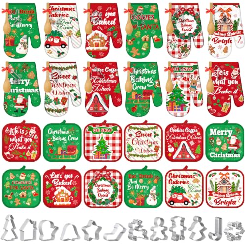 Qinyoung 48 Pcs Christmas Kitchen Oven Mitts Pot Holders, Cartoon Christmas - style: Cartoon Christmas