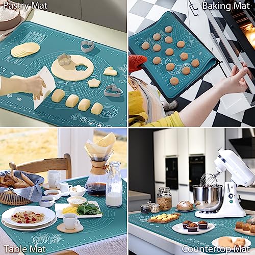 Silicone Pastry Mat 24" x 16" Extra Thick Non Stick Baking Mat with Measurements and Edge Heightening, Food Grade Silicone Rolling Mat for Pastry, Bread, Cookies, Pizza, Fondant, Pasta - color: Indigo, size: 24"L x 16"W