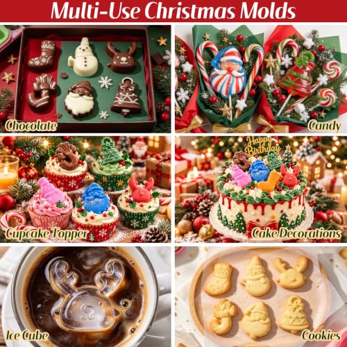 Christmas Silicone Mold, 2Pcs Christmas Chocolate Molds, 6-Cavity - color: Pink+Green