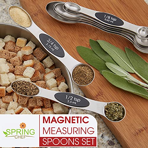 Spring Chef Stainless Steel Magnetic Measuring Spoons Set of 8, Black - color: Black, size: 1-Pack