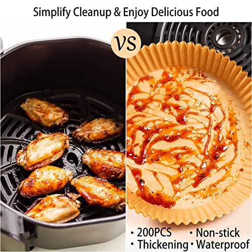 200Pcs Air Fryer Disposable Paper Liner, Round Non-Stick Air Fryer Liners Parchment Paper for Baking Roasting Microwave Oven (6.3 inch) (Pack of 2) - size: 6.3"Round (Pack of 2)