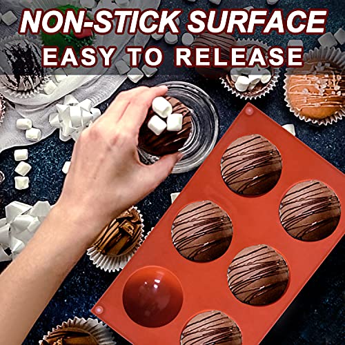 Lerykin 2 Pack Large 6-Cavity Semi Sphere Silicone Molds, Non-Stick Baking Mold for Making Standard Size Hot Chocolate Bomb, Cake, Jelly, Dome Mousse - color: 6-Cavity Large (2 Pack)