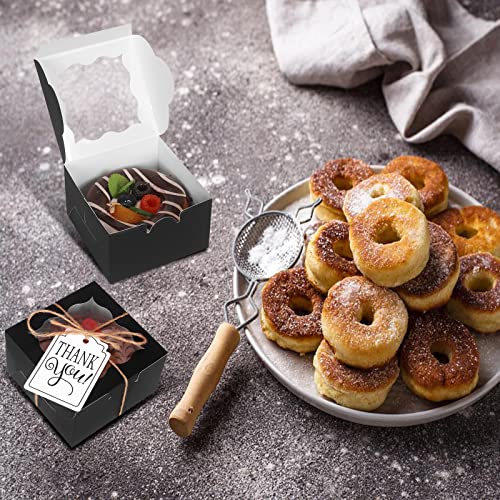 KPOSIYA 20pcs Small Cookie Boxes with Window, 4x4x2.5 Balck Bakery Box - color: Black, size: 20