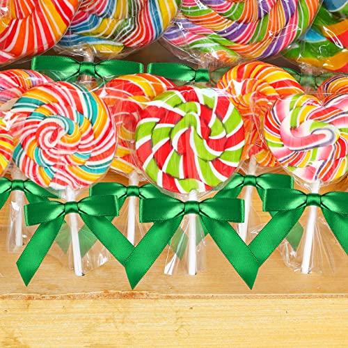 WILLBOND 100 Pcs Green Bows Twist Tie Satin Treat Bags,5/8 Inch,Green - color: Green